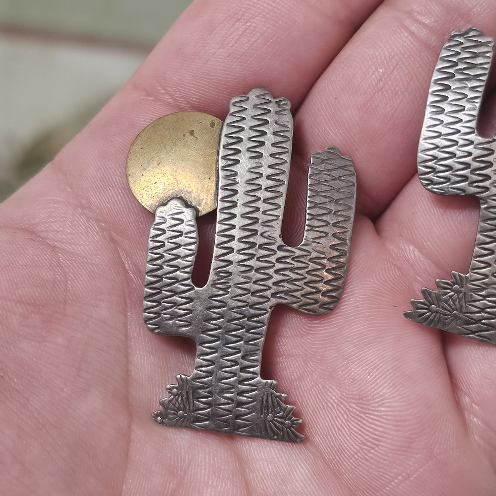 Sterling Silver Cactus Pierced Earrings - Picture 2 of 11